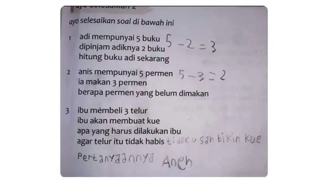 6 Jawaban Murid SD di Soal Ujian Matematika Ini Pakai Kata-Kata, Kocak