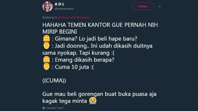Cara tiap orang meminta uang kepada orangtuanya berbeda-beda.