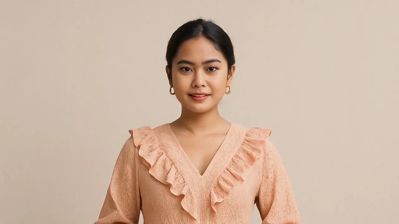 Dress Peach Brokat V-Neck (Foto: ChatGPT)