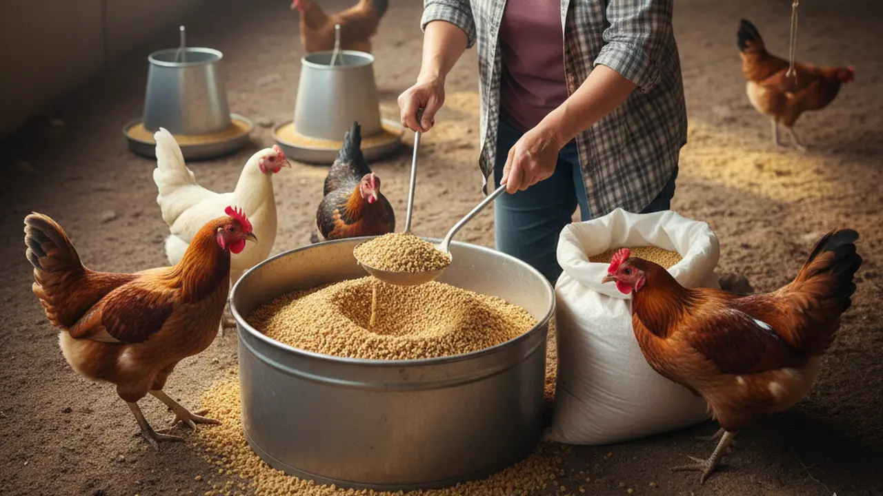 Cara Mengatur Pakan Ayam Rumahan (Foto: AI)