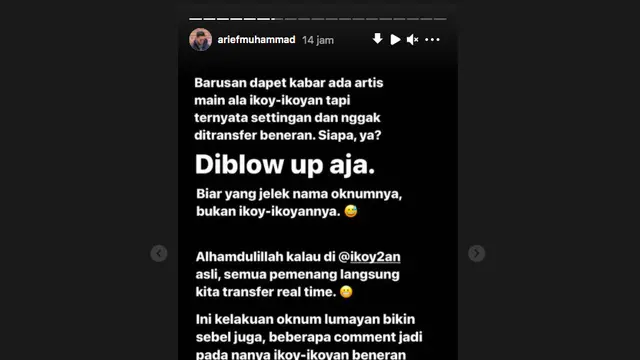 Arief Muhammad Sebut Ada Artis yang Main Ikoy-Ikoyan Tapi Ternyata Settingan. (instagram.com/ariefmuhammad)