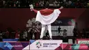 Karateka Indonesia, Rifki Ardiansyah Arrosyiid, saat beraksi pada Asian Games di JCC Senayan, Jakarta, Minggu (26/8/2018). Rifki berhasil medapat medali emas di nomor kumite 60 kilogram. (Bola.com/Peksi Cahyo)