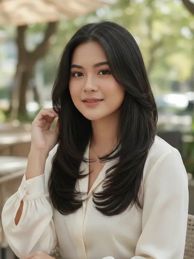 Model Rambut Wanita Panjang Lurus untuk Wajah Bulat (Foto: Gemini AI)