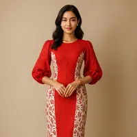 ⁠Dress Batik Kombinasi Brokat Lengan Balon (created by AI)