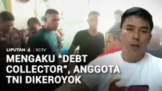 Mengaku sebagai debt collector, seorang anggota TNI dikeroyok warga di Gunung Putri, Kabupaten Bogor. Aksi pelaku terbongkar, saat membawa kabur motor milik seorang warga, dengan modus menagih cicilan utang.