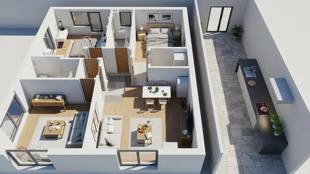 Inspirasi Denah Rumah Sederhana dengan Dapur Terbuka di Kampung/AI Generated
