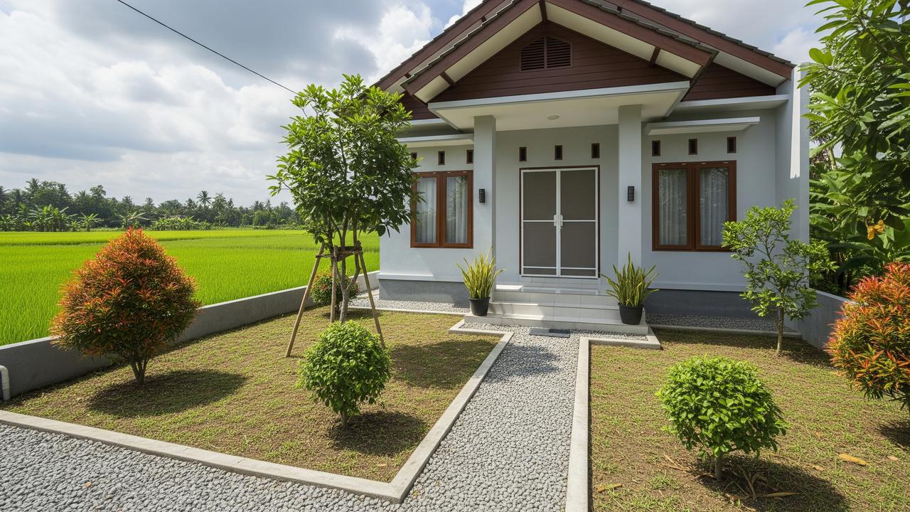 Model Rumah Tropis di Dekat Sawah yang Anti Ular Weling/ Ilustrasi AI