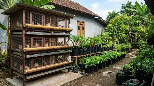 Kandang Puyuh dan Kebun Mini di Belakang Rumah (AI Generated)