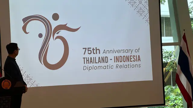 Acara peluncuran logo perayaan 75 tahun hubungan diplomatik Indonesia-Thailand di Kementerian Luar Negeri RI, Kamis (30/1/2025). (Liputan6.com/Benedikta Miranti)