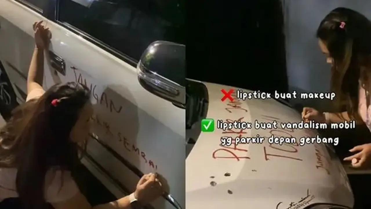 Wanita Ini Rela Habiskan Lipstik untuk Meluapkan Kekesalan pada Mobil Parkir Sembarangan