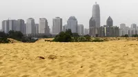 Sebuah danau di pinggiran kota Henan seketika berubah diselimuti gurun pasir.