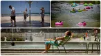 (Bawah) Seorang wanita menikmati matahari saat suhu yang diperkirakan akan naik di Taman Tuileries, Paris, Prancis, 10 Juli 2023. (Kiri Atas) Para pria mandi di pantai umum saat mereka mendinginkan diri dari gelombang panas di Tel Aviv, Israel, Kamis (13/7/2023). (Kanan Atas) Orang-orang menaiki ban di Sungai Chattahoochee, Helen, Georgia, 13 Juli 2023. (AP Photo/Thomas Padilla/Maya Alleruzzo/Mike Stewart)