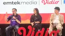 (Dari kiri) Managing Director Vidio Hermawan Sutanto, Deputi 3 CDM Tim Indonesia Asian Games Aichi Nagoya 2026 Anggy Pasaribu dan Head of Sports Emtek Media dan CEO Nex Hendy Lim saat konferensi pers hak siar dan penayangan Asian Games 2026 di Studio Lantai 8 SCTV Tower, Senayan City, Jakarta, Jumat, 4 September 2026. (KLY/ Arie Basuki)