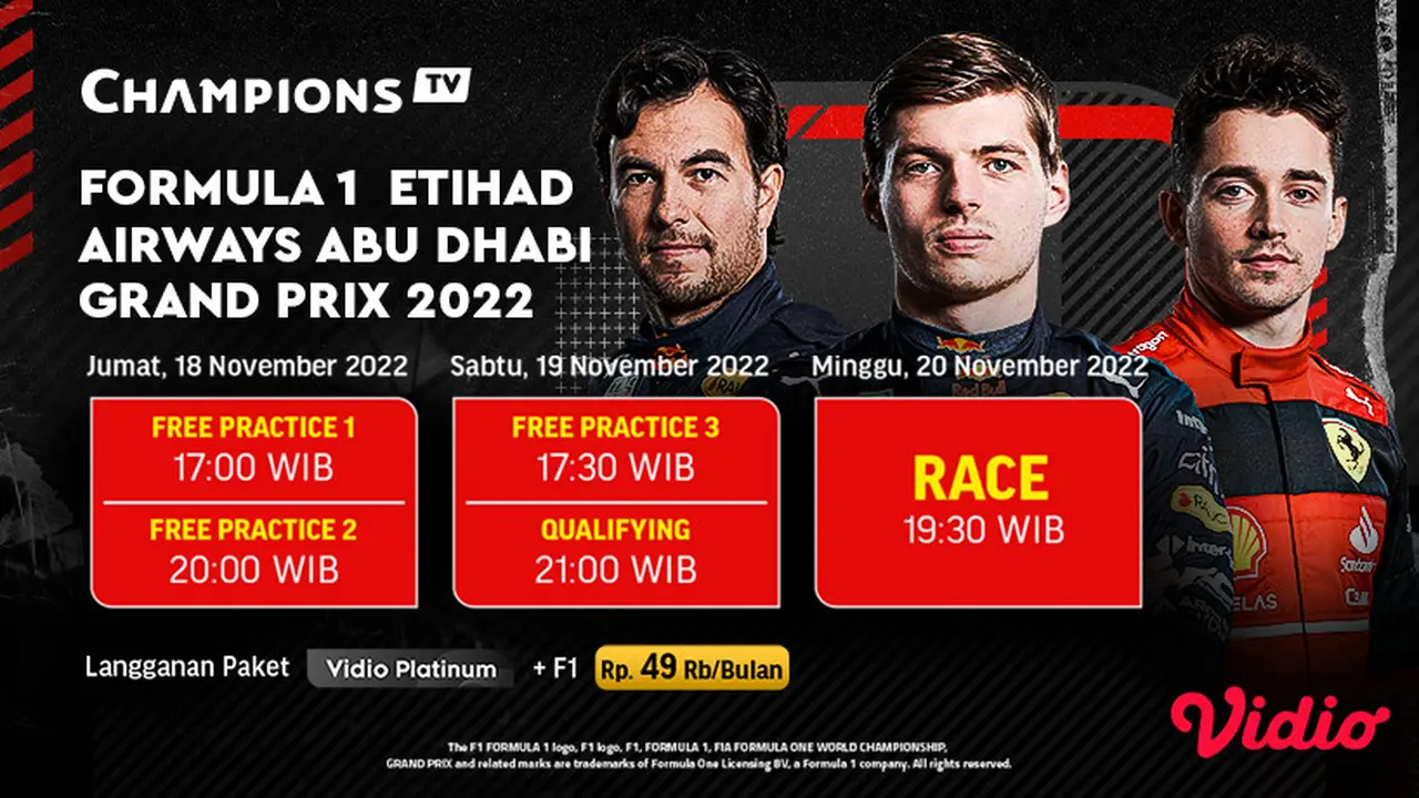 Link Live Streaming F1 GP Abu Dhabi di Vidio 18-20 November : Balapan Penutup Musim 2022