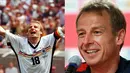 Jurgen Klinsmann dari Jerman. Ia mencetak 11 gol selama mengikuti Piala Dunia tahun 1990, 1994 dan 1998 (Istimewa)