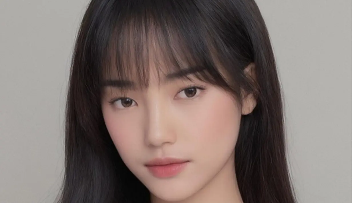 Adik dari Fadly Faisal ini semakin memesona dengan filter wajah Korea. Dagunya terlihat lancip dengan filter ini. Gaya rambut berponinya juga curi perhatian bak aktris Korea. (Liputan6.com/IG/fuji_an)
