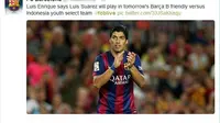 Kepastian Luis Suarez tampil lawan timnas U-19 disebar twitter resmi FC Barcelona (twitter.com)
