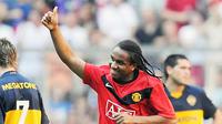 Selebrasi gol dari gelandang Manchester United, Anderson di partai semifinal Piala Audi menghadapi Boca Juniors pada 29 Juli 2009 di Munich, Jerman. AFP PHOTO/OLIVER LANG
