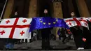 Aksi unjuk rasa tersebut untuk menentang penundaan pembicaraan aksesi Uni Eropa oleh pemerintah Georgia pada 28 November 2024. (KAREN MINASYAN/AFP)