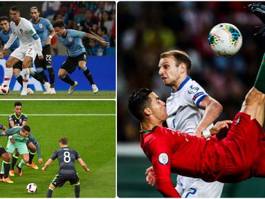 Cristiano Ronaldo membawa pengaruh yang besar untuk prestasi timnas Portugal, ia memberikan gelar bergengsi pertama untuk Portugal pada Piala Eropa 2016. Berikut aksi keren Ronaldo ketika bermain untuk Timnas Portugal. (kolase foto AFP)