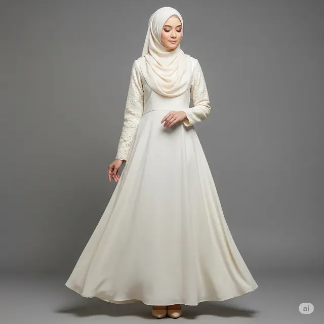Model Gamis Kombinasi Brukat dan Katun Terkini