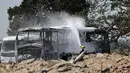 Militer Israel mengatakan sirene serangan udara berbunyi di beberapa daerah di negara itu pada 17 Juni 2025 setelah mengidentifikasi rudal yang diluncurkan dari Iran. (Jack GUEZ/AFP)