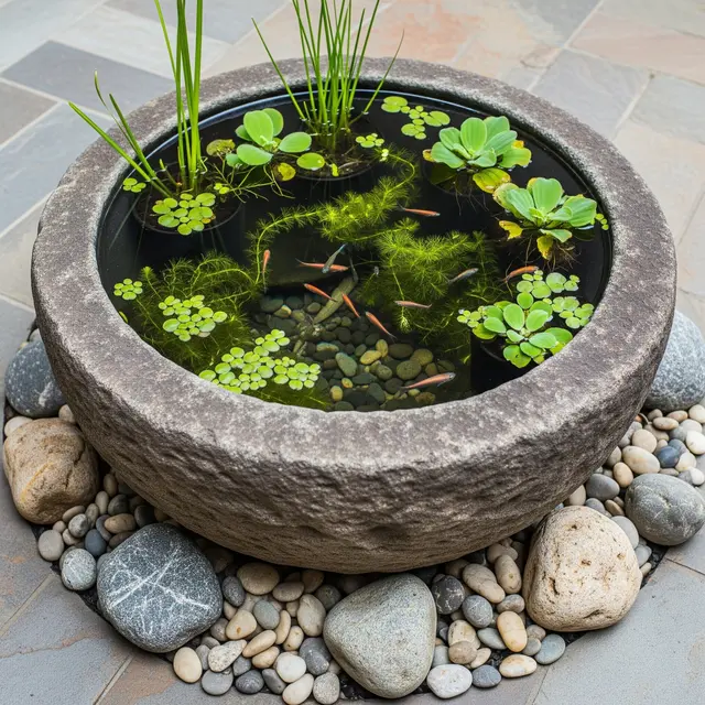 Model Kolam Ikan Mini dari Pot Tanaman (Image by Gemini AI)