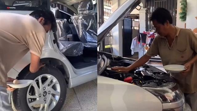 Viral Ritual Beli Mobil Baru, Dipecahkan Telur Hingga Dilempar Beras