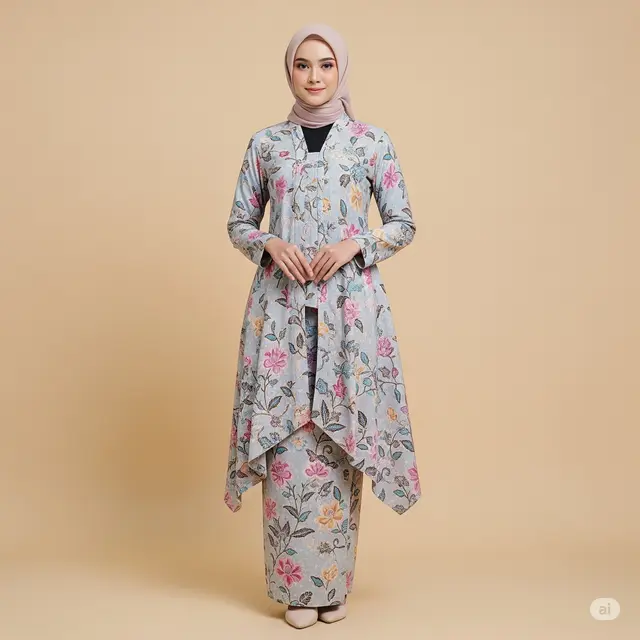 Model Gamis Bahan Katun Motif Bunga Terbaru 2025. Foto: Gemini
