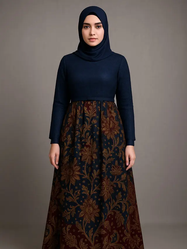Model Long Dress Batik Kombinasi Brokat Lengan 3/4, Pilihan Elegan untuk Acara Formal