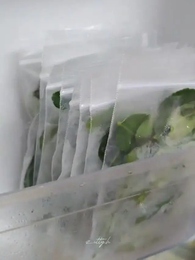 Simpan plastik berisi daun jeruk dalam freezer (Sumber: TikTok/@zetty.h)