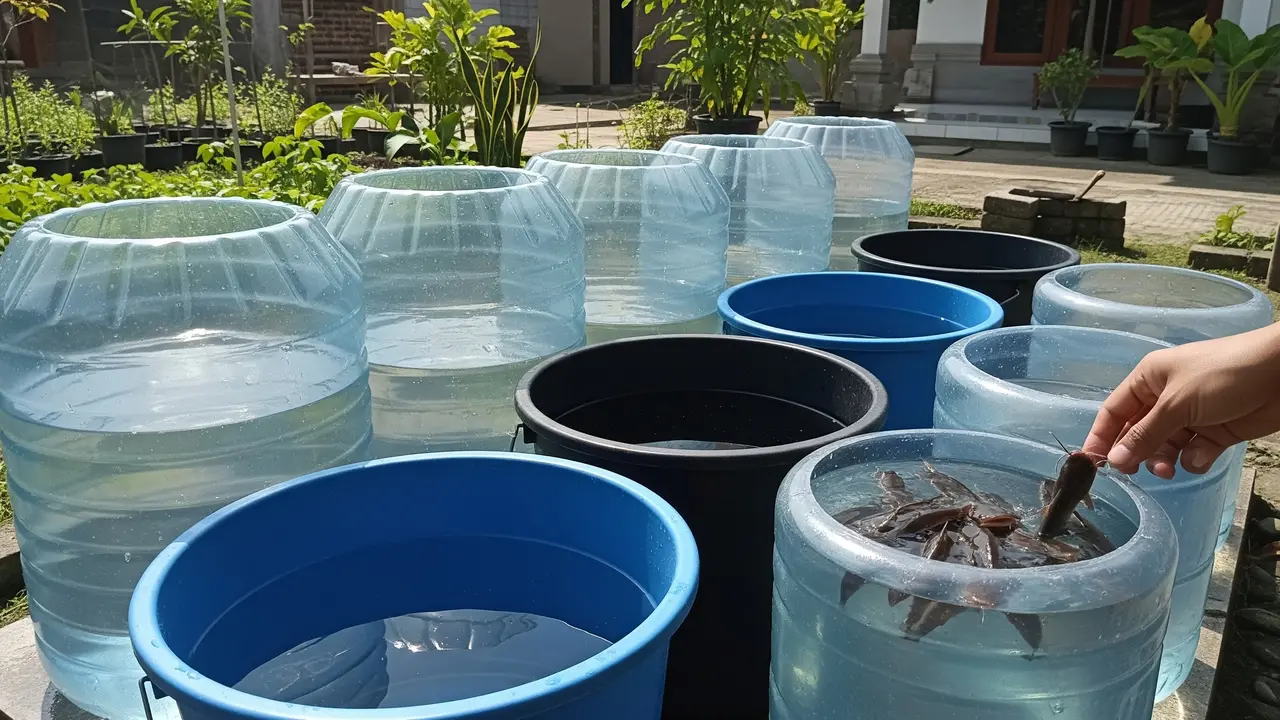 Kolam Ternak Lele dari Galon Bekas