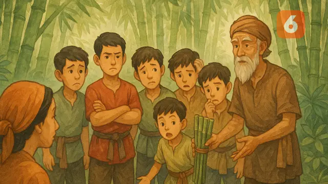 Ilustrasi Cerita Rakyat Pendek: Tujuh Anak Lelaki (generated with AI)