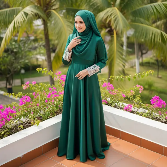 9 Model Gamis Brokat Satin Kombinasi Renda Timeless Elegan, Pilihan Busana Anggun