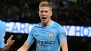 Pemain Manchester City, Kevin De Bruyne (kanan) menempati peringkat keenam pencetak gol terbanyak tim, yakni dengan koleksi tujuh gol hingga pekan ke-34 Premier League. (AFP/Lindsey Parnaby)