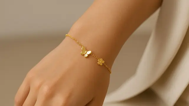 Model Gelang Emas 2 Gram 16 Karat Motif Bunga dan Kupu-Kupu/Ilustrasi AI
