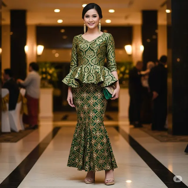 Model Baju Pesta Atasan Brokat Bawahan Batik. Foto: Gemini