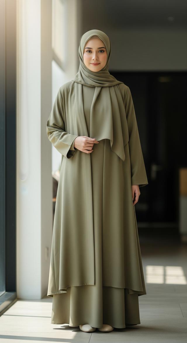 8. Abaya Warna Monokromatik