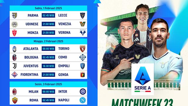 Jadwal Liga Italia 2024/25 Matchweek ke 23 di Vidio
