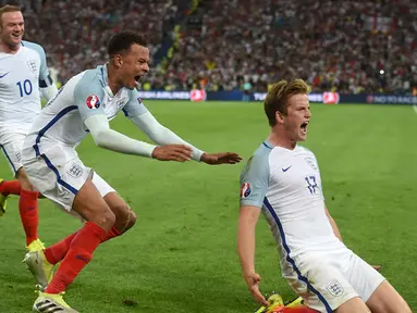 Inggris harus puas bermain imbang 1-1 kontra Rusia pada laga pertama Grup B Piala Eropa 2016 yang berlangsung di Stade Velodrome, Marseille, Minggu (12/6/2016) dini hari WIB. Eric Dier mencetak gol Inggris. (AFP/Paul Ellis)
