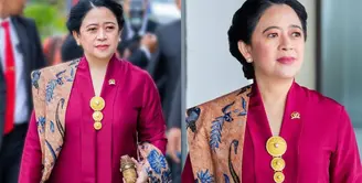 Lihat di sini beberapa potret detail penampilan penuh pesona Puan Maharani pakai kebaya kartini baca teks proklamasi saat Upacara HUT ke-79 RI di IKN.