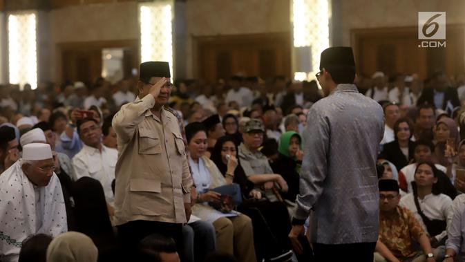 Capres dan Cawapres 02 Prabowo Subianto-Sandiaga Uno menghadiri acara Mengungkap Fakta-Fakta Kecurangan Pilpres 2019 di Jakarta, Selasa (14/5/2019). Dalam acara ini turut hadir para petinggi BPN dan menampilkan bukti-bukti kecurangan Pemilu 2019 yang ditemukan tim BPN. (merdeka.com/Iqbal S Nugroho)