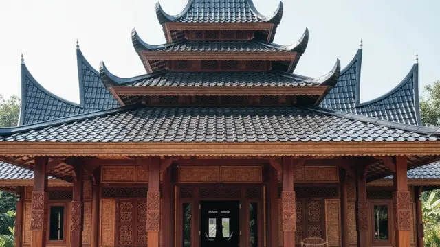 Model Teras Rumah Adem Ala Rumah Kampung Modern. AI
