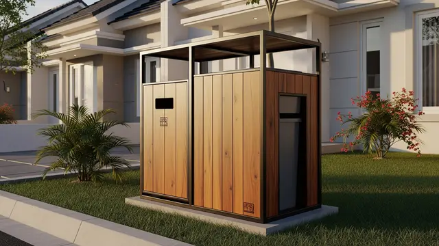 Desain Tempat Sampah Depan Rumah Minimalis Model Kombinasi Kayu dan Besi Hollow