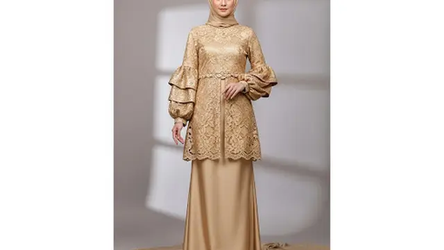 Gamis Brokat Kombinasi Polos Gold