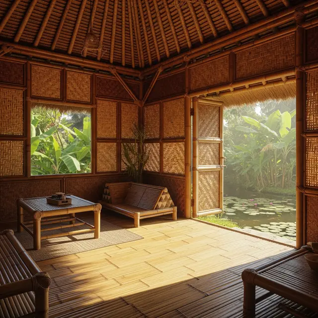 Desain Saung Bambu Sederhana (AI Generated)