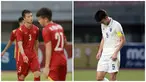 Kolase foto dari ekspresi pemain Vietnam U-19, Trinh Hoang Canh (kiri) dan pemain Thailand U-19, Chanapach Buaphan (kanan) usai dikalahkan masing-masing tim di semifinal Piala AFF U-19. Kekalahan Vietnam dan Thailand di semifinal ini bak karma yang harus mereka terima usai membuat Timnas Indonesia U-19 tersingkir di Piala AFF U-19 2022.
