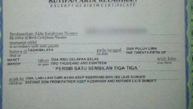 Penggemar Berat Klub Bola Asal Bandung, Ayah di Tasikmalaya Beri Nama Putranya Persib