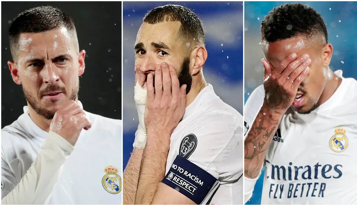 Para penggawa tim bertabur bintang Real Madrid tampak kecewa usai gagal meraih poin penuh kala menjamu Chelsea pada laga leg pertama semifinal Liga Champions. Berikut ragam ekspresi kecewa skuat Los Blancos.