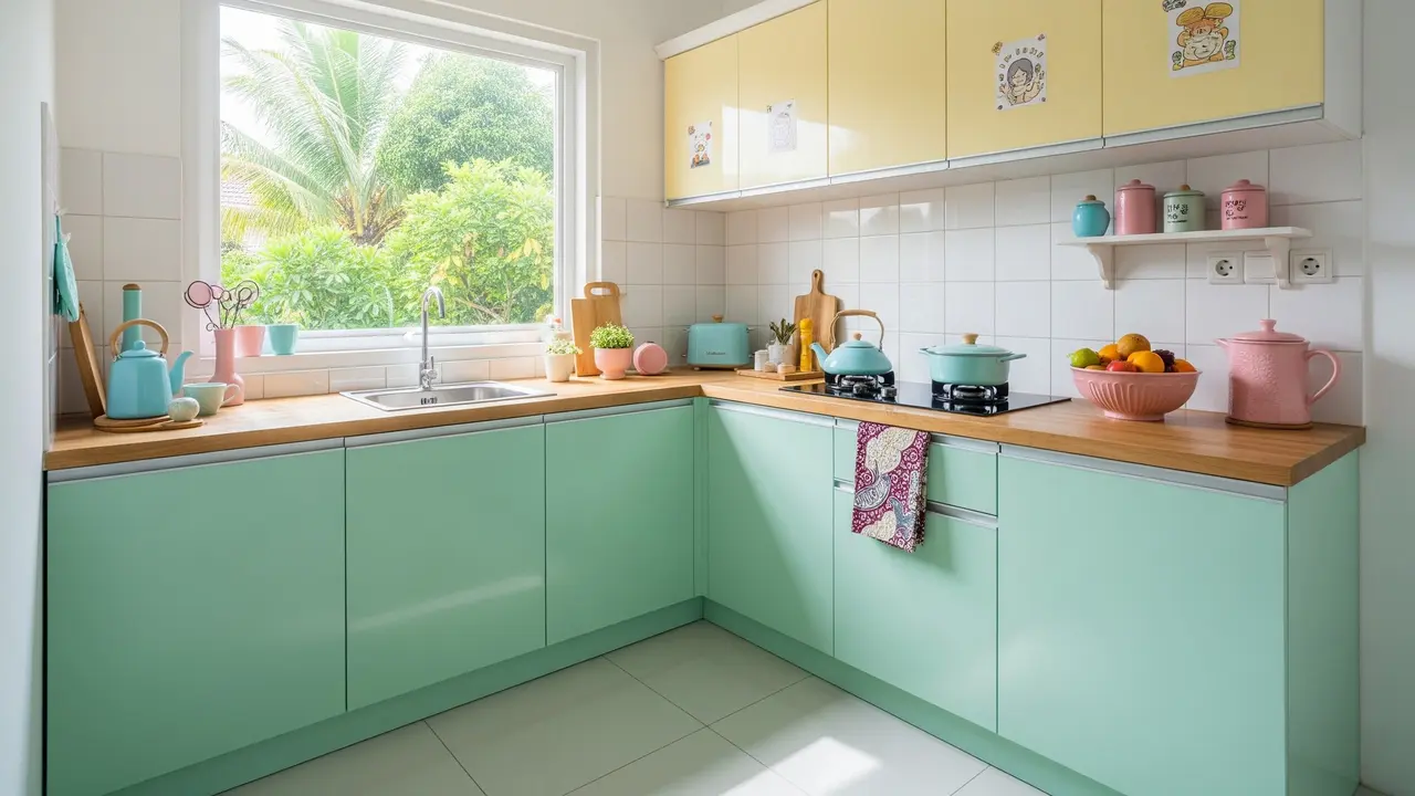 Dapur Sederhana Warna Pastel Ala Korea di Rumah Mungil